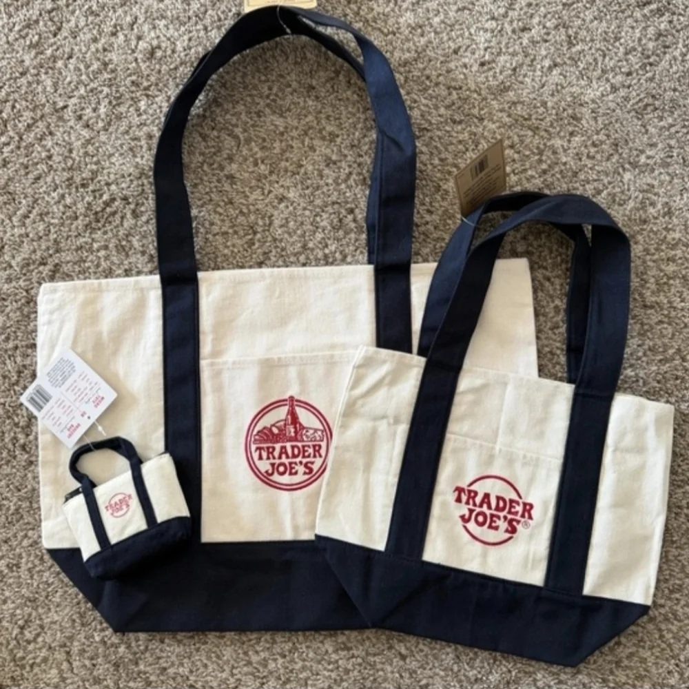 💙Trader Joe's Navy Blue Canvas Tote Set - Picture 2 of 3